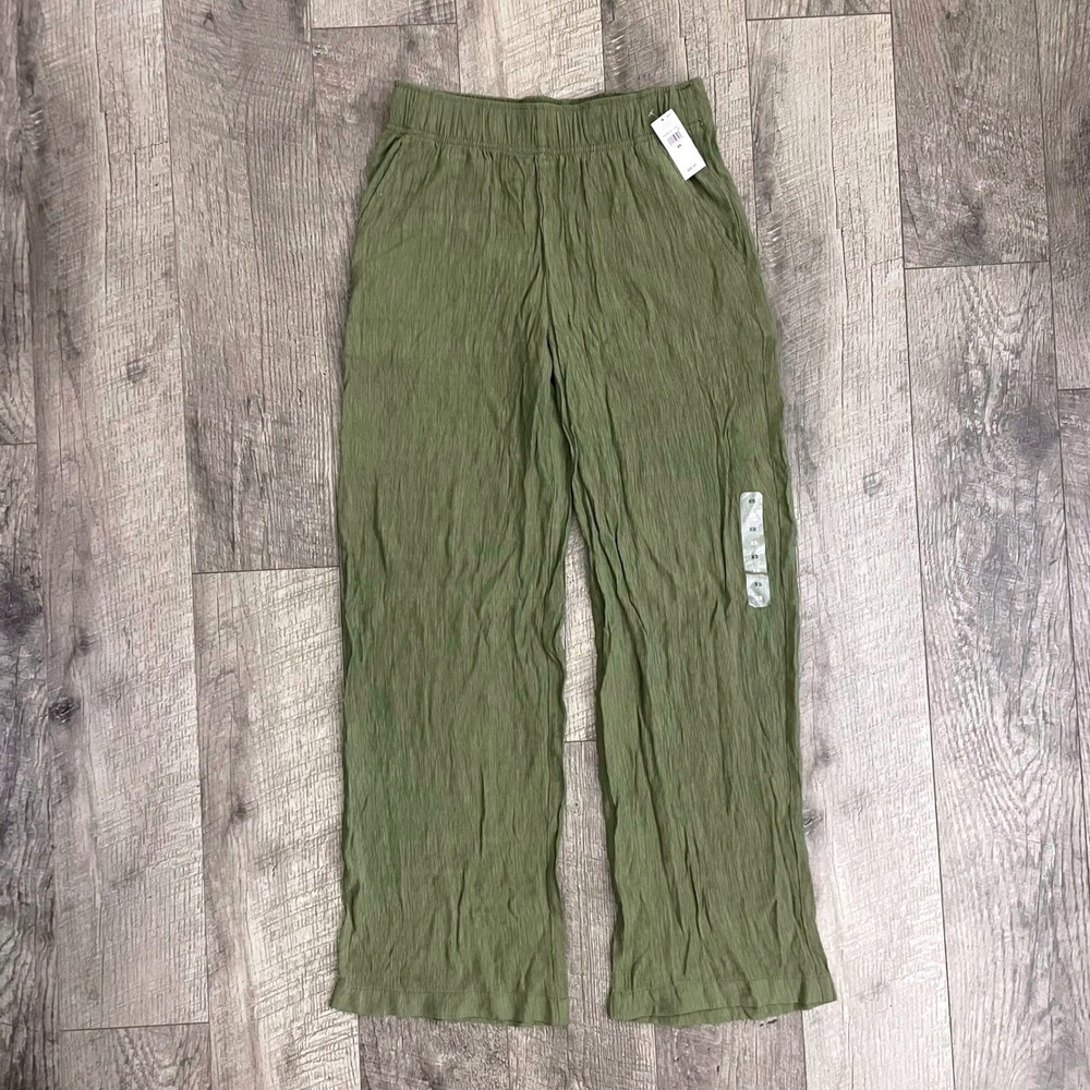 Gap Womens Olive Green Crinkle Textured Wide Leg Pull-On Pants XS NEW 875389-001